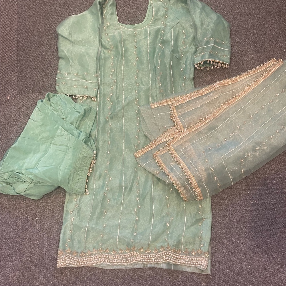 Elegant Green Embroidered Outfit